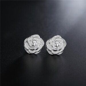 Silver Flower Earring 925 Sterling Fine Stud for Women Luxury Fashion